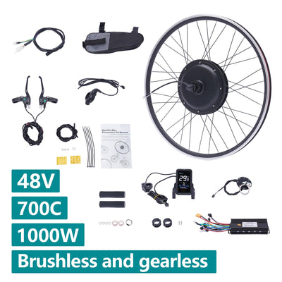 SABUIDDS 28"/29"/700C 48V 1000W E-Bike Umbausatz Ebike Nachrüstsatz DIY E-Bike mit LCD Display Electric Bicycle Umbausatz für V-Brake Scheibenbremse Vorderrad Bike (für HL Plus 48V 13Ah Akku)