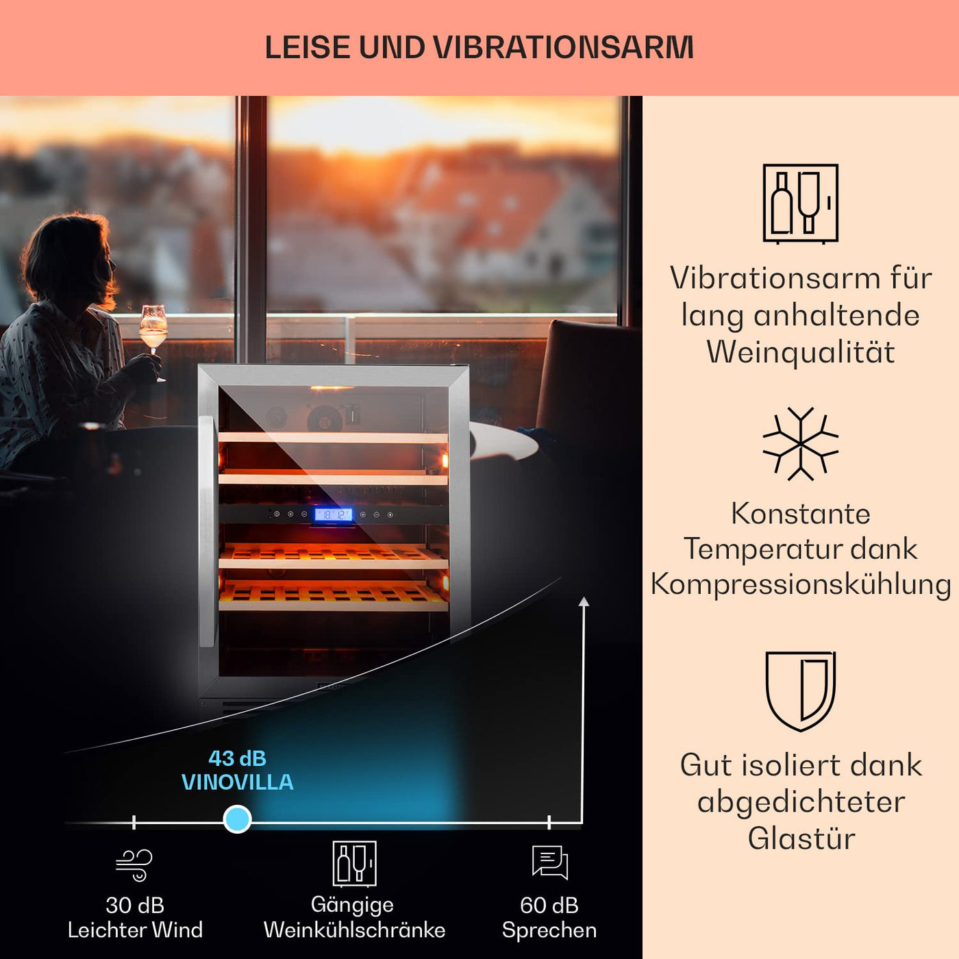 Klarstein Einbau-Weinkühlschrank, 2 Zonen Getränkekühlschrank Klein, Kleiner Weinschrank 129L, Wein-Kühlschrank Klein mit Glastür, Indoor/Outdoor Flaschenkühlschrank, Wine Fridge für 43 Flaschen