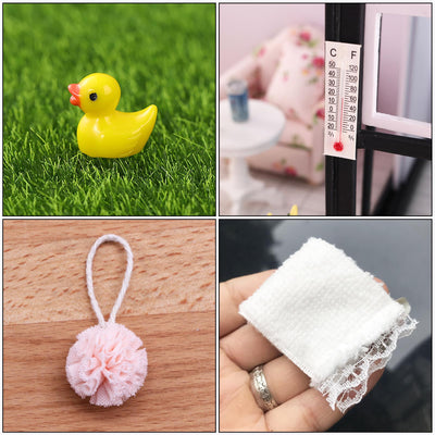 Miniatur Wichtelzubehör Bade Set, Wichtel Zubehör, Wichtel Wasch Set Badeutensilien mit Mini Zahnpasta Zahnbürste Badeschwamm Ente Klopapier Rollen für Wichteltür Weihnachten und Puppenhaus Deko