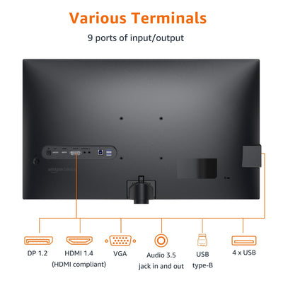 Amazon Basics Monitor 27 Zoll (68.6 cm), FHD 1080p, max. 100 Hz, VESA-kompatibel, integrierte Lautsprecher, Schwarz