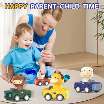 MOONTOY Auto Spielzeug ab 1 Jahr Jungen und Mädchen,4 Stück Spielzeugauto Baby-Tier-Rennwagen,Press-and-Go Spielfahrzeug Set für Kleinkinder 10 12 18 Monate,Geschenk für Kinder ab 1 2 3 Jahr