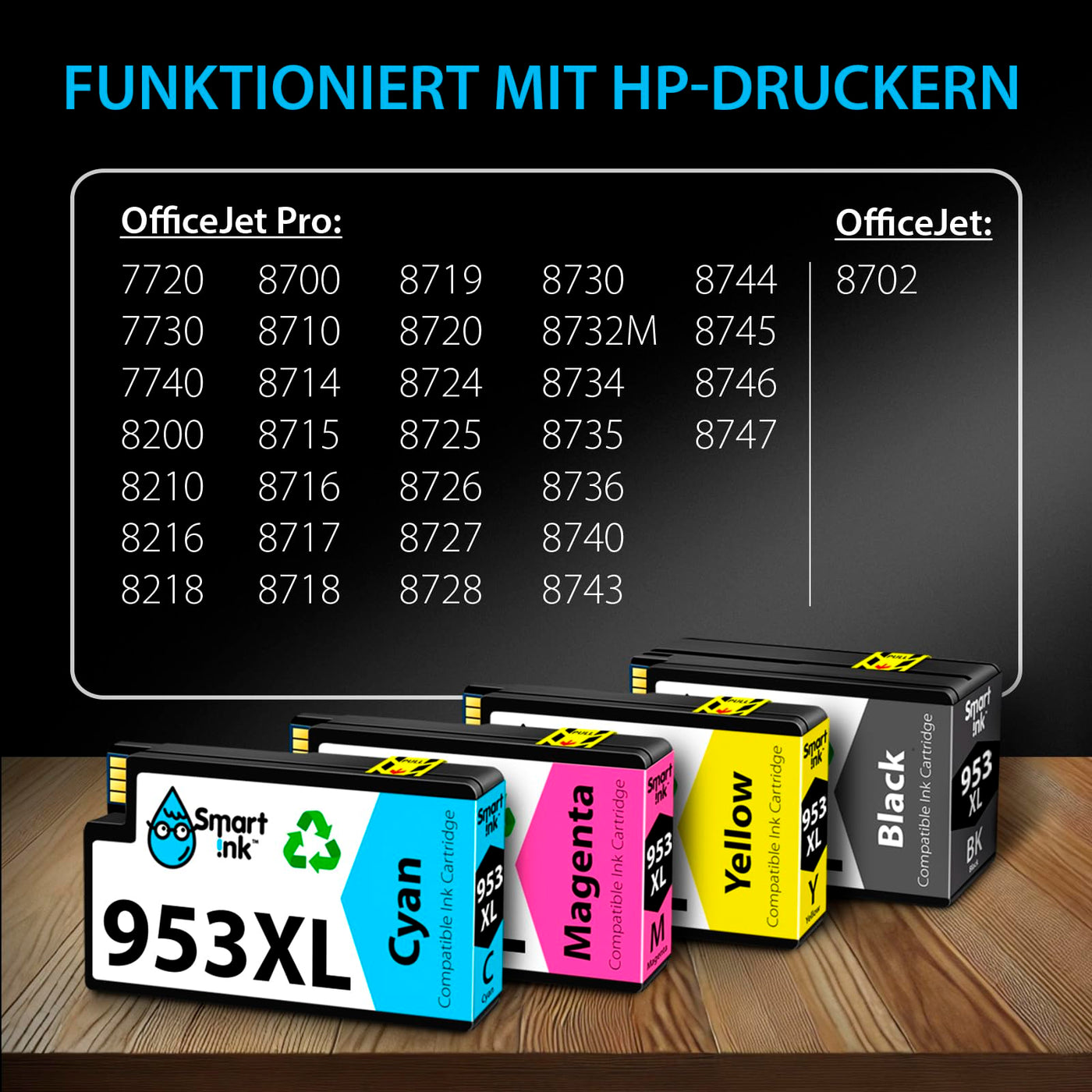 Smart Ink Kompatible Druckerpatronen als Ersatz für HP 953XL 953 XL 4 Multipack (Schwarz XL & Blau Rot Gelb) mit Advanced Chip Technology für Officejet Pro 7720 7730 7740 8210 8218 8710 8715 8718 8720