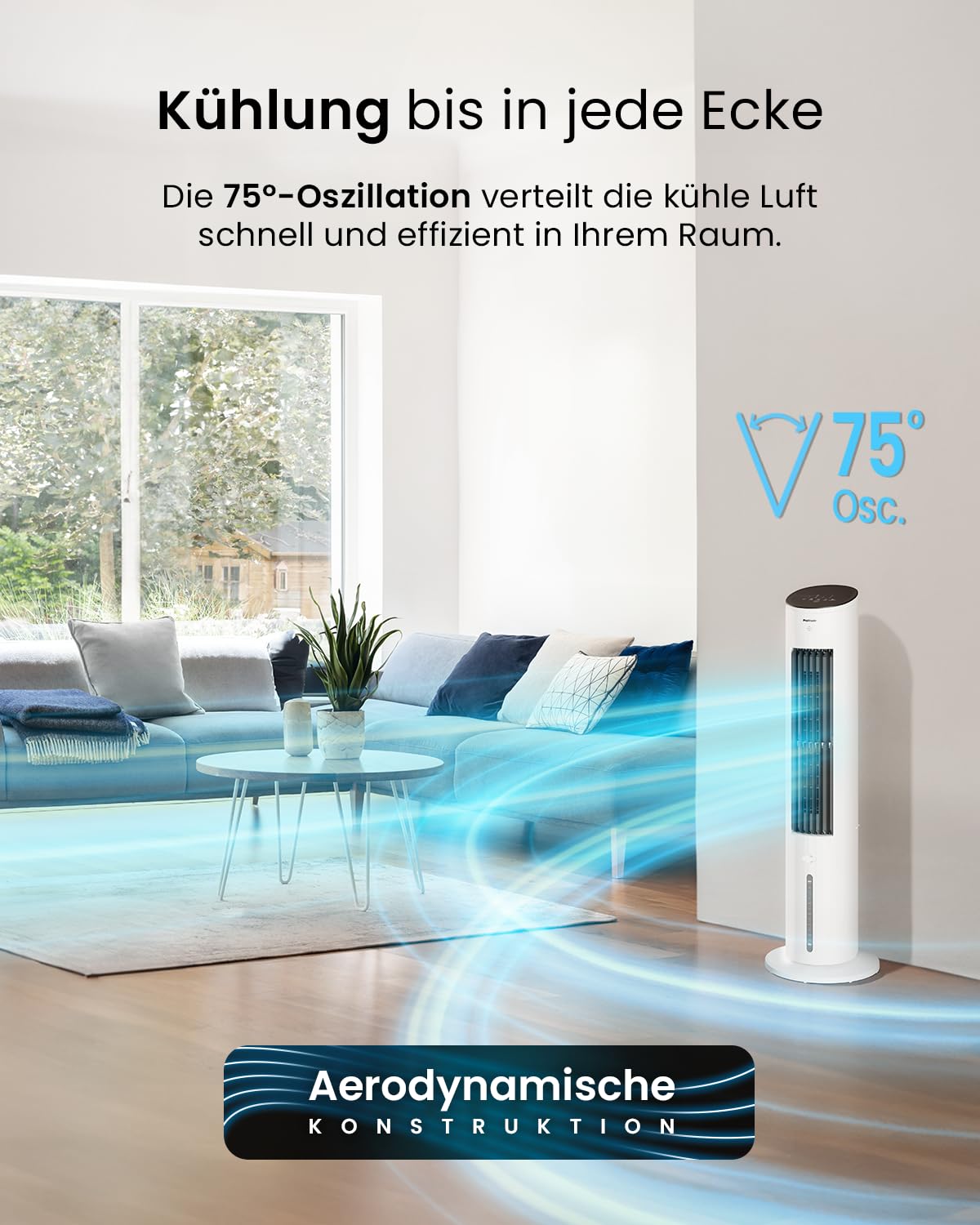Pro Breeze OmniAir 7L Mobiler Luftkühler - Turmventilator mit Fernbedienung, 4 Gebläsestufen, 4 Modi, Auto 60° Oszillation, 10-Stunden-Timer - Klimagerät mobil ohne Abluftschlauch für Zuhause & Büro