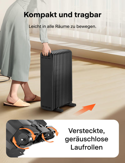 PELONIS 2500W Ölradiator Energiesparend, 13 Rippen Elektroheizung, Mobile Elektro Heizkörper mit Thermostat, 3 Heizstufen und Überhitzungsschutz, Radiator Heizung Elektrisch, Schwarz