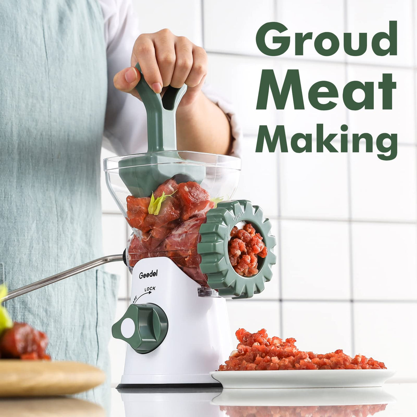 Geedel Fleischwolf Manuell, Fleischwolf Edelstahl für Hackfleisch, Gebäckpresse für Gebäck, Churros Maker, Meat Grinder, Manuelle Wurstfüllmaschine für Hackfleisch, Wurst, Spritzgebäck (Grün)