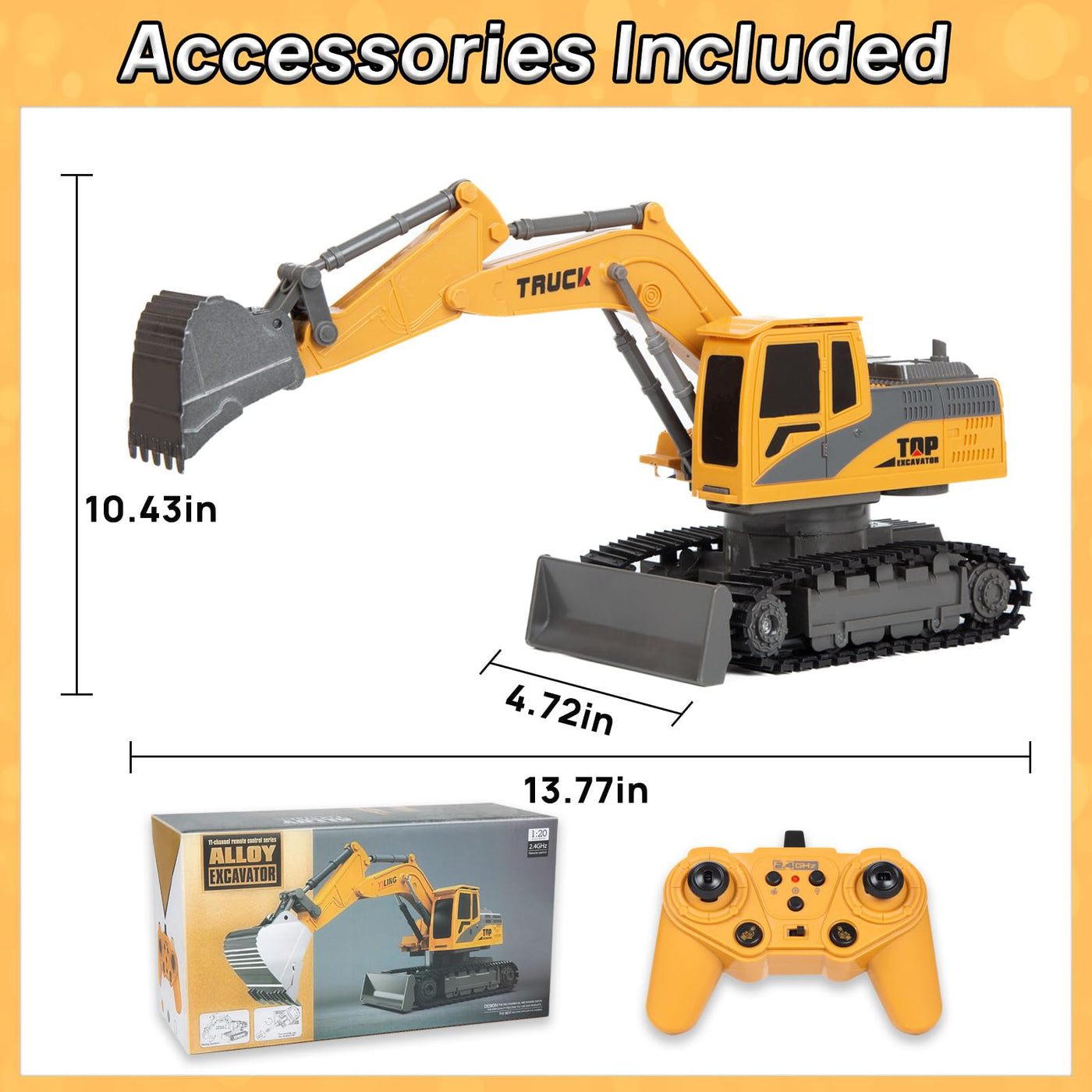 BORSCELLOR Ferngesteuertes Bagger Spielzeuge für Jungen, 2-in-1 RC Bagger Traktor mit Bulldozer, 2,4GHz Baufahrzeug Spielzeug Auto mit Licht und Musik für Jungen im Alter von 3 4 5 6 7 8 bis 12 Jahren