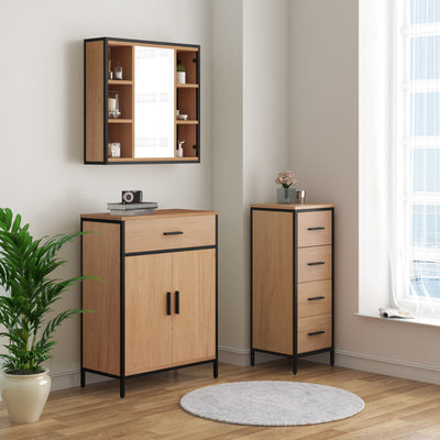 EUGAD Badezimmerschrank mit 1 Schublade 2 Türen, freistehender Badschrank, Badkommode mit verstellbarem Regal, Aufbewahrungsschrank für Wohnzimmer Küche Flur, 60x80x30 cm