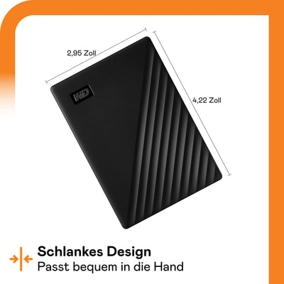 WD My Passport externe Festplatte 1 TB (mobiler Speicher, schlankes Design, herunterladbare Software, automatische Backups, Passwortschutz) Schwarz - auch kompatibel mit PC, Xbox und PS4, 1 Stück