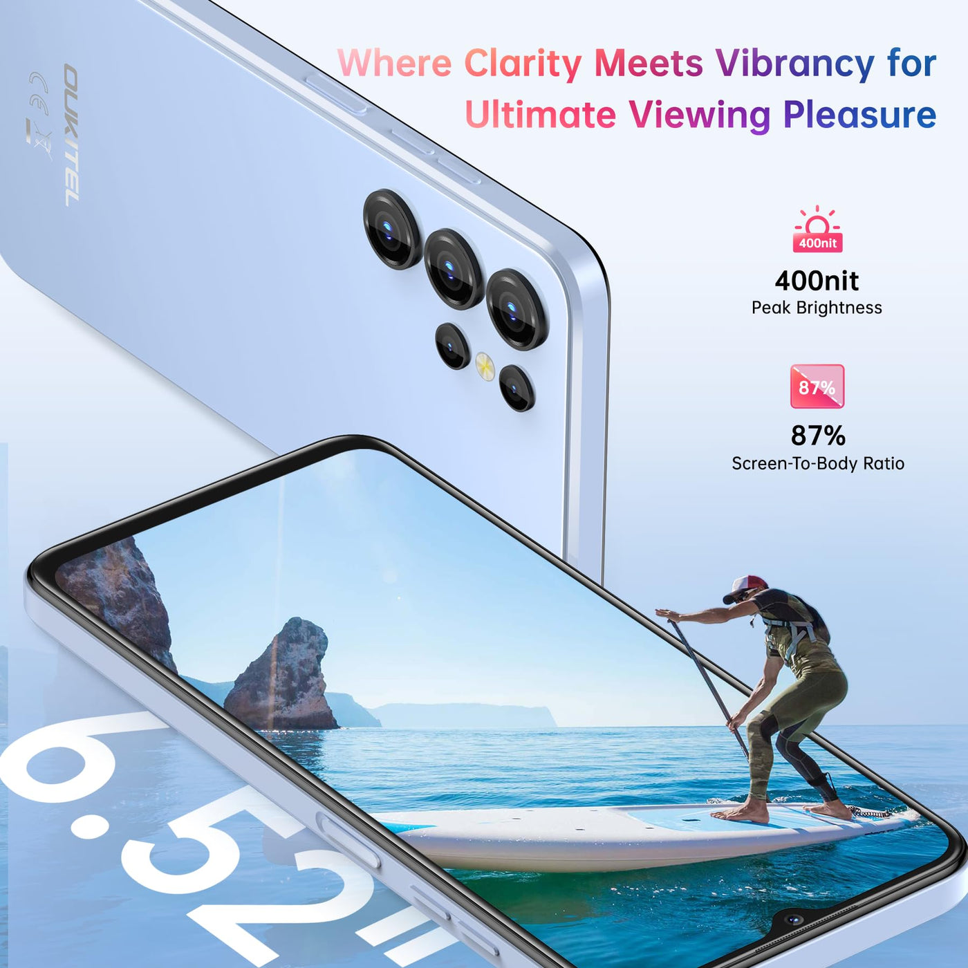 OUKITEL C1 Android 15 Smartphone Ohne Vertrag, 16GB+128GB /1TB Handy Günstig, 6.52" HD+ Handy Ohne Vertrag,5150mAh Simlockfreie Handys, 13MP+5MP, Dual 4G SIM 3 Steckplatz/Fingerabdruck/OTG/3.5mm Jack