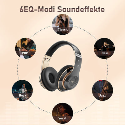 Lankey Sound Kopfhörer Kabellos Bluetooth, Bluetooth Kopfhörer Over-Ear mit 6 EQ Modi, 65 Std Kabellose Kopfhörer mit Eingebautem HD-Mikrofon, FM, SD/TF für Outdoor, Transport, Reisen, Studium