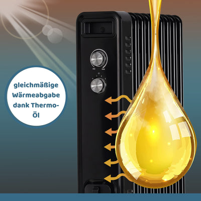 STAHLMANN Ölradiator ZR201 2500 Watt – Elektroheizung Energiesparend bis 50 qm Fläche – Heizung Elektrisch mit Thermostat und 3 Heizstufen – Elektrisches Heizgerät, Electric Heater Schwarz