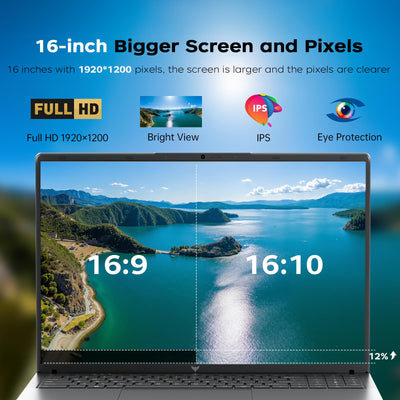 ACEMAGIC Laptop Computer 16 Zoll - Quad-Core Alder Lake N-97 Prozessor bis zu 3.6GHz (Beat N5095) Notebook Computer, 16GB Ram DDR4 512GB SSD PC Laptops mit FHD Display, 2.4G/5G WiFi, BT5.0, HDMI