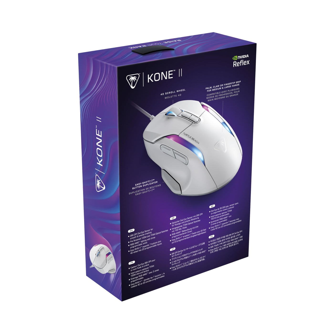 Turtle Beach Kone II – Ergonomische RGB-Gaming-Maus, 26K DPI Optischer Sensor, optische Schalter mit 100 Mio. klick-Lebensdauer, 23 programmierbare Funktionen, 4D-Scroll-Rad, Weiß