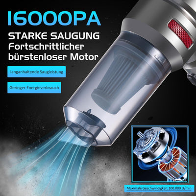 Akku Handstaubsauger Mini Staubsauger Auto: USB Handheld Vacuum Cleaner 16000Pa Power - 6000mAh Akkusauger mit 3 HEPA Filter - Kabellos Handsauger Akkustaubsauger für Matratzen Car Tierhaare Haustiere