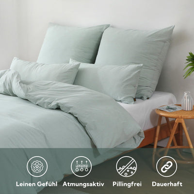 SOULFUL Bettwäsche 135x200 Baumwolle Gestreift, 100% Gewaschene Baumwolle Bettwäsche-Sets Grün mit Reißverschluss öKotex Zertifiziert Enthält 1 Bettbezug 135x200 und 1 Kissenbezüge 80x80