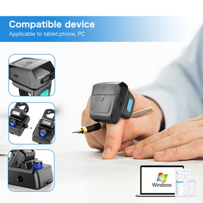 NETUM Mini Wireless 2D Ring Barcode Scanner Bluetooth, tragbarer Barcodeleser mit Ladestation und integriertem Speicher, schnelles und präzises Scannen - RS9000