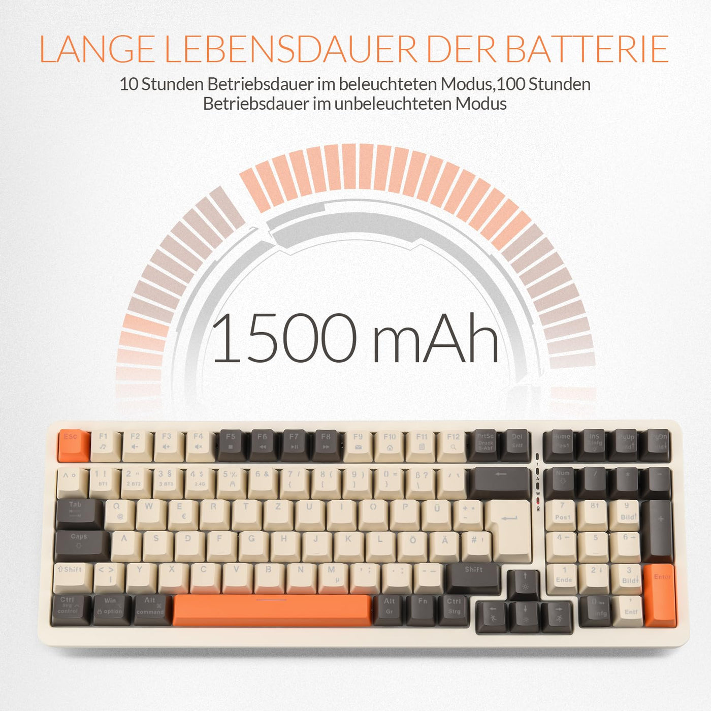 Rii Mechanische Tastatur Kabellos, Gaming Tastatur Bluetooth, Tri-Modi Gaming Tastatur 75 Prozent mit QWERTZ, 20 Arten von Regenbogen-LED-Hintergrundbeleuchtungen (BT5.0 + 2.4GHz + Kabel)