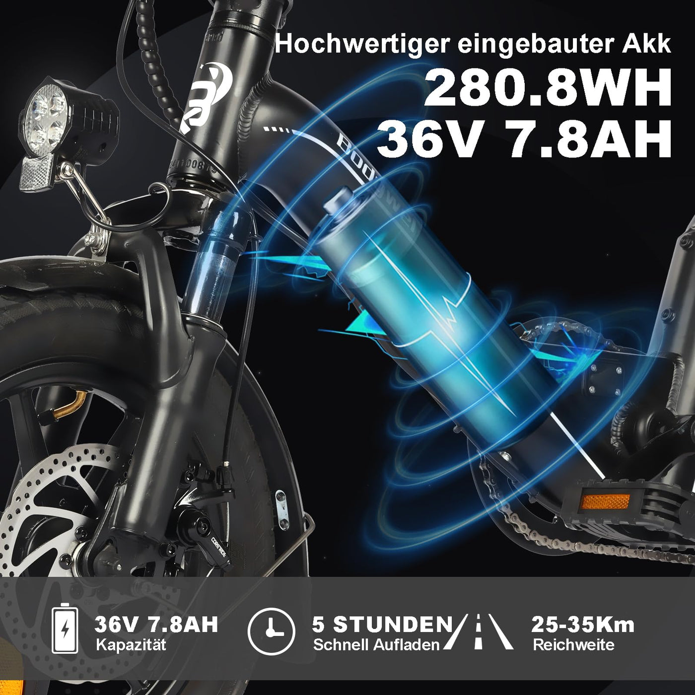 Bodywel T16PRO Mini E Bike 14 Zoll faltbar Elektrofahrrad 250W 36V/7.8Ah Akku mit APP Funk für Herren Damen,Reichweite Max 45 km (Schwarz+Rückpacktrager)