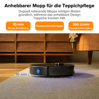 roborock Qrevo Pro Set Saugroboter mit Wischfunktion&Hebarem Wischmopp, 7000Pa, FlexiArm Design™ Kantenreinigung, 60 °C Heißwasser-Moppwäsche, zusätzlich 2 Wischmops, Roboterstaubsauger-Set(Schwarz)