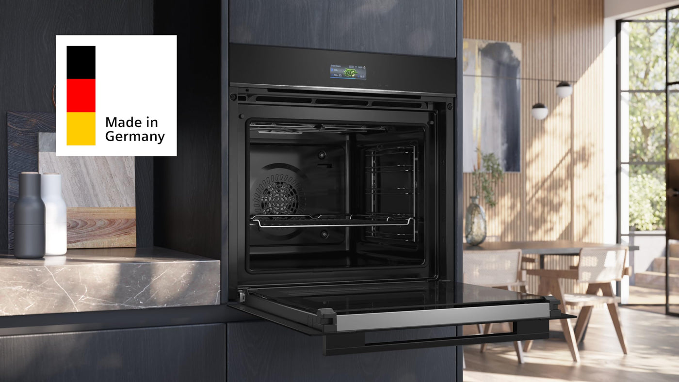 Siemens HB774G1B1, iQ700 Smarter Einbau-Backofen, 60 x 60 cm, Made in Germany, Schwarz, activeClean Pyrolyse & humidClean Hydrolyse, Air Fry, Automatikprogramme, Farbiger Touchscreen