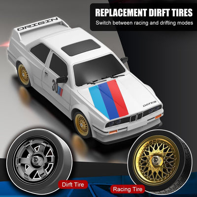 Mostop Ferngesteuertes Auto 1/16 Scale RC Drift Car 2.4GHz 4WD High Speed 30+KM/H Klassisches Fahrzeug mit LED Lichtern Drifting Tires Racing Vehicle Toys Gifts for Adults Boys, 2 Batteries, White