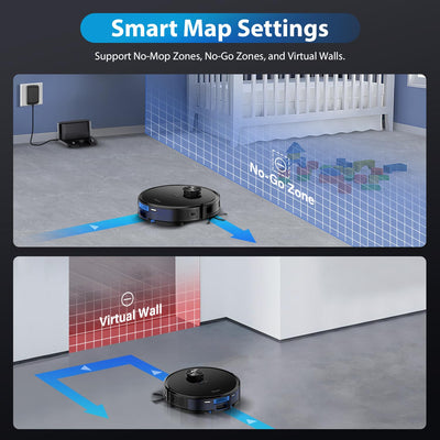 Tikom L9000 Saugroboter mit Wischfunktion, LiDAR Navigation, 4000Pa Staubsauger Roboter, 150Mins Max, Selbstaufladend, WLAN, 14 No-Go-Zonen, für Tierhaare, Teppich, Hartboden