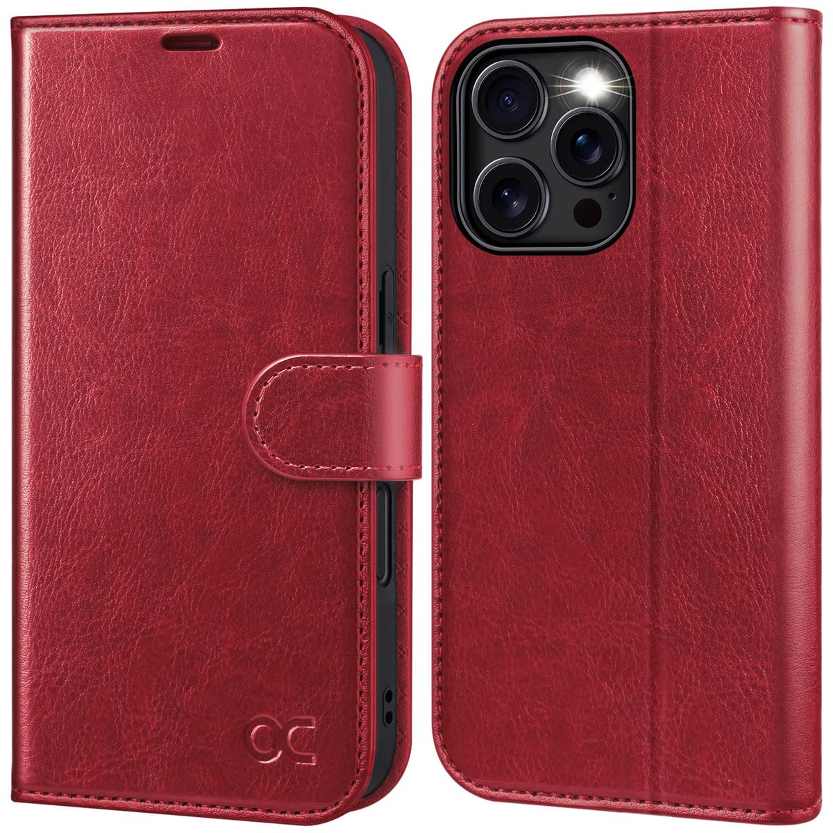 OCASE iPhone 16 Pro Max Hülle Handyhülle Premium PU Leder, Kartenfach Standfunktion, RFID Rohutzhülle Klapphülle Handytasche Lederhülle Kompatibel für iPhone 16 Pro Max (6,9 Zoll) Rot