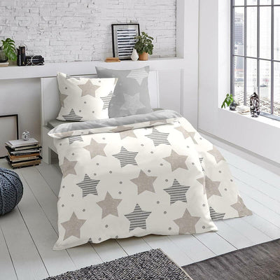 Traumschlaf Biber Wendebettwäsche Sterne beige 1 Bettbezug 135 x 200 cm + 1 Kissenbezug 80 x 80 cm