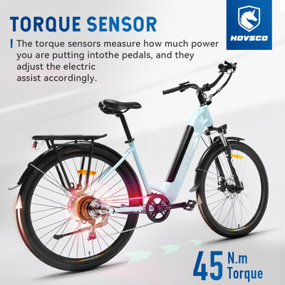 HOVSCO E-Bike, 27.5" 28" E-Mountain Bike, City Bike, 250W Bafang Motor, 36V 12.5Ah Abnehmbarer Akku, 7-Gang, Shimano Schaltung, Doppelscheibenbremse, Elektrofahrrad für Damen Herren