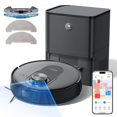 Proscenic Q8 Max Staubsauger Roboter mit Absaugstation 4500Pa 200min Leistungsstark Saugroboter mit Wischfunktion Intelligentes Laser Navigation mit 5 Karten, für Böden Teppiche Tierhaare