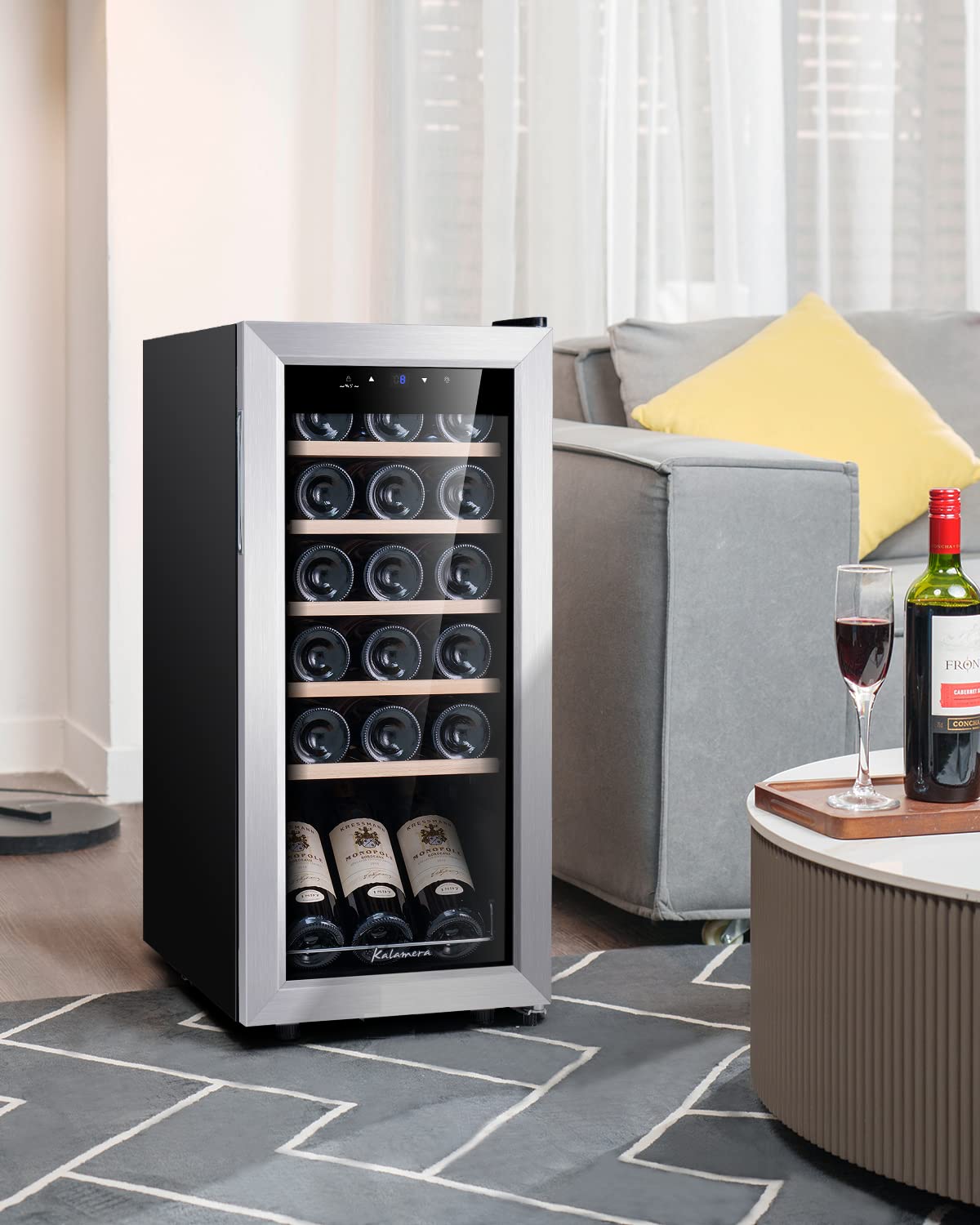 Kalamera Weinkühlschrank, 18 Flaschen 51 Liter Weinkühlschrank klein mit Kompressor, 5-18°C Kühlzone, KRC-51FCSS