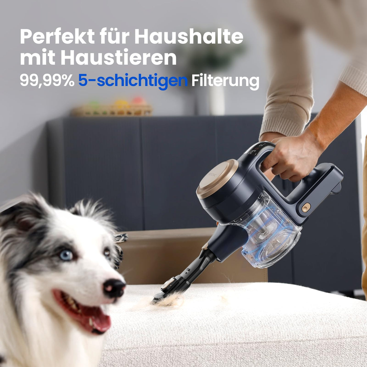 Proscenic P11 Lite 38kPa/400W Akku Staubsauger Kabellos Leichter, 40 Minuten auswechselbarer Akku, LED Display, haustierfreundlich geeignet für Teppich/Hartböden, Schwarz-gold