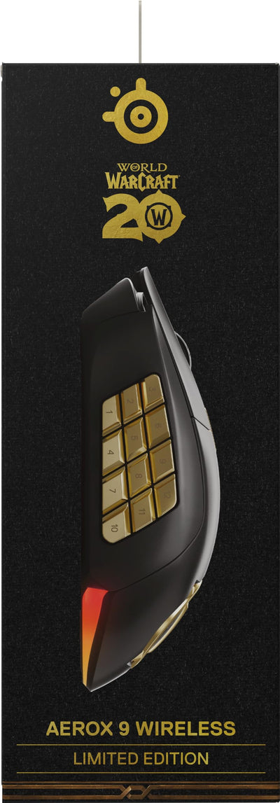 SteelSeries Aerox 9 Wireless - World of Warcraft Edition - kostenloses In-Game-Item - MMO-Gaming-Maus - 18 programmierbare Tasten - leichtes Gewicht -Bluetooth/2,4 GHz -18 Tsd. DPI TrueMove Air Sensor