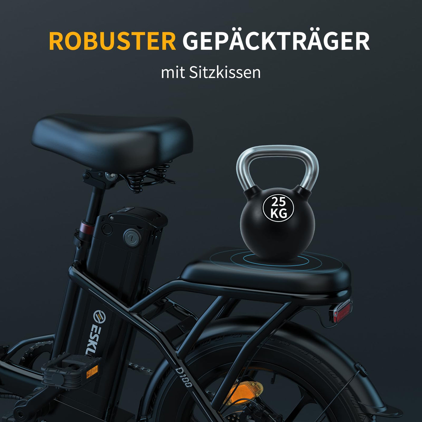 ESKUTE D100 E-Bike Klapprad 16 x 2,5 Zoll, Elektrofahrrad für Herren & Damen, Fatbike mit Abnehmbarem 36V 13Ah Akku, Lange Reichweite bis 100 km, Faltbares Pedelec für Erwachsene, Schwarz