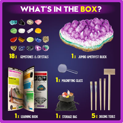 Dr. Daz Edelstein-Ausgrabungsset – Entdecken Sie 18 echte Edelsteine und Kristalle für Kinder - Spielzeug für Kinder ab 6 Jahren, mineralien Steine Geschenke für Jungen und Mädchen