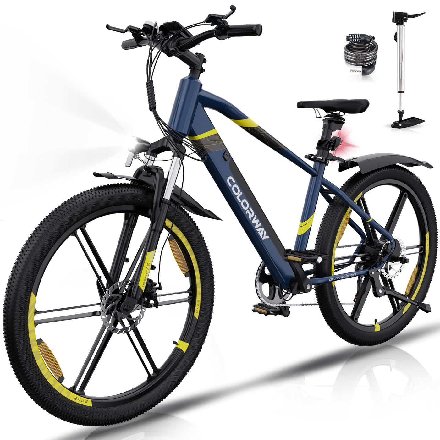 COLORWAY E Bike Herren Damen Elektrofahrräder 26 x 2,35 Zoll 250W Motor 36V 12Ah herausnehmbarer Akku EBike, Höchstgeschwindigkeit 25 km/h, E Mountainbike Ausdauer 35-90KM