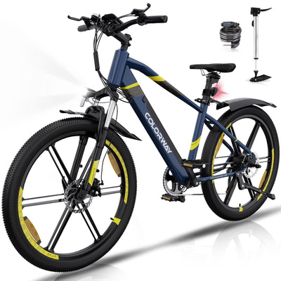 COLORWAY E Bike Herren Damen Elektrofahrräder 26 x 2,35 Zoll 250W Motor 36V 12Ah herausnehmbarer Akku EBike, Höchstgeschwindigkeit 25 km/h, E Mountainbike Ausdauer 35-90KM