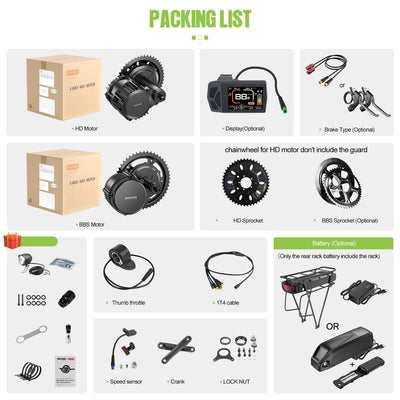 BAFANG BBS01B BBS02B HD Mittelmotor-Kit - 250W 350W 500W 750W 1000W Mid-Drive E-Bike-Umrüstkit mit Akku (wahlweise) und LCD-Display, 36V 48V 52V Elektrofahrrad-Kit (CAN-Protokoll)