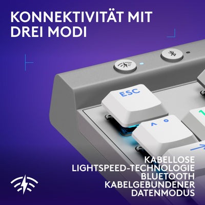 Logitech G G515 LIGHTSPEED TKL kabellose flache Gaming-Tastatur, LIGHTSYNC RGB, dünnes Profil ohne Ziffernblock, PBT-Tastenkappen, taktile mechanische Switches, Deutsches QWERTZ-Layout - Weiß