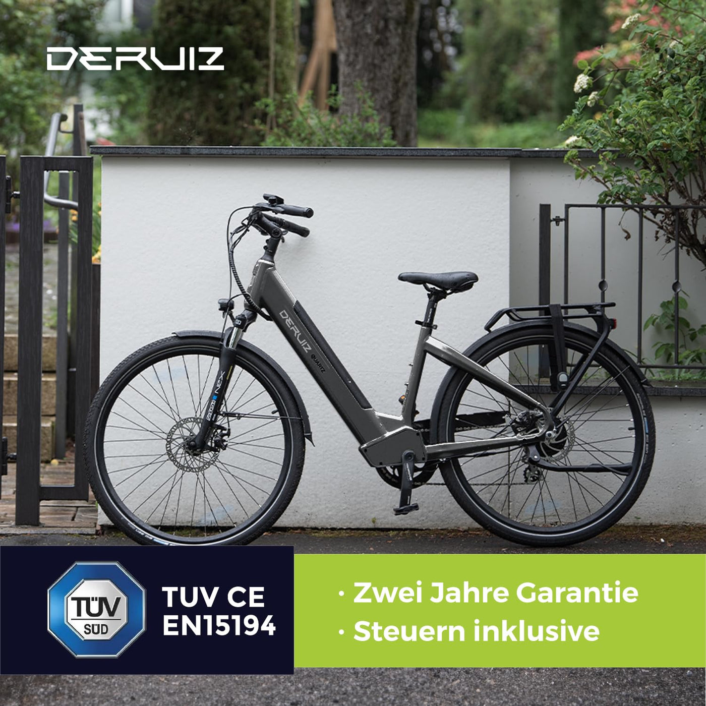 DERUIZ E-Bike 28 Zoll E Bike Damen Elektrofahrrad Herren Pedelec Citybike, 250W/48V/13,4AH 40N.m BAFANG Motor, Trekking Ebike Cityrad für Damen, 25km/h, QUARTZ Grey