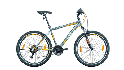 LUCHS "Kaku & Titan Mountainbike, MTB Jungen und Herrenfahrrad Vielseitiges Fahrrad mit 24", 26", 27.5" oder 29" und Federgabel (Silber/Orange, 24" Zoll (V-Brake))