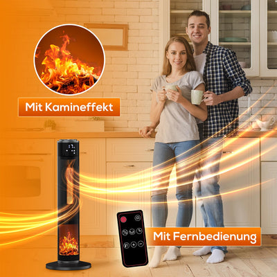 Tronitechnik® Heizlüfter Turmheizstrahler 1000 / 2000W Heizstrahler Standheizstrahler mit Fernbedienung Timer Kamineffekt Heizung Turm-Keramik-Heizer Heizlüfter Heizgerät Kamin Oszillationsfunktion