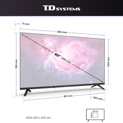 TD Systems - 40 Zoll Full HD Smart TV, Android GTV 14, HD DVB-T2/C/S2 Television, Modell 2025, Fernseher mit 2 Jahren Garantie - PRIME40C21GLE