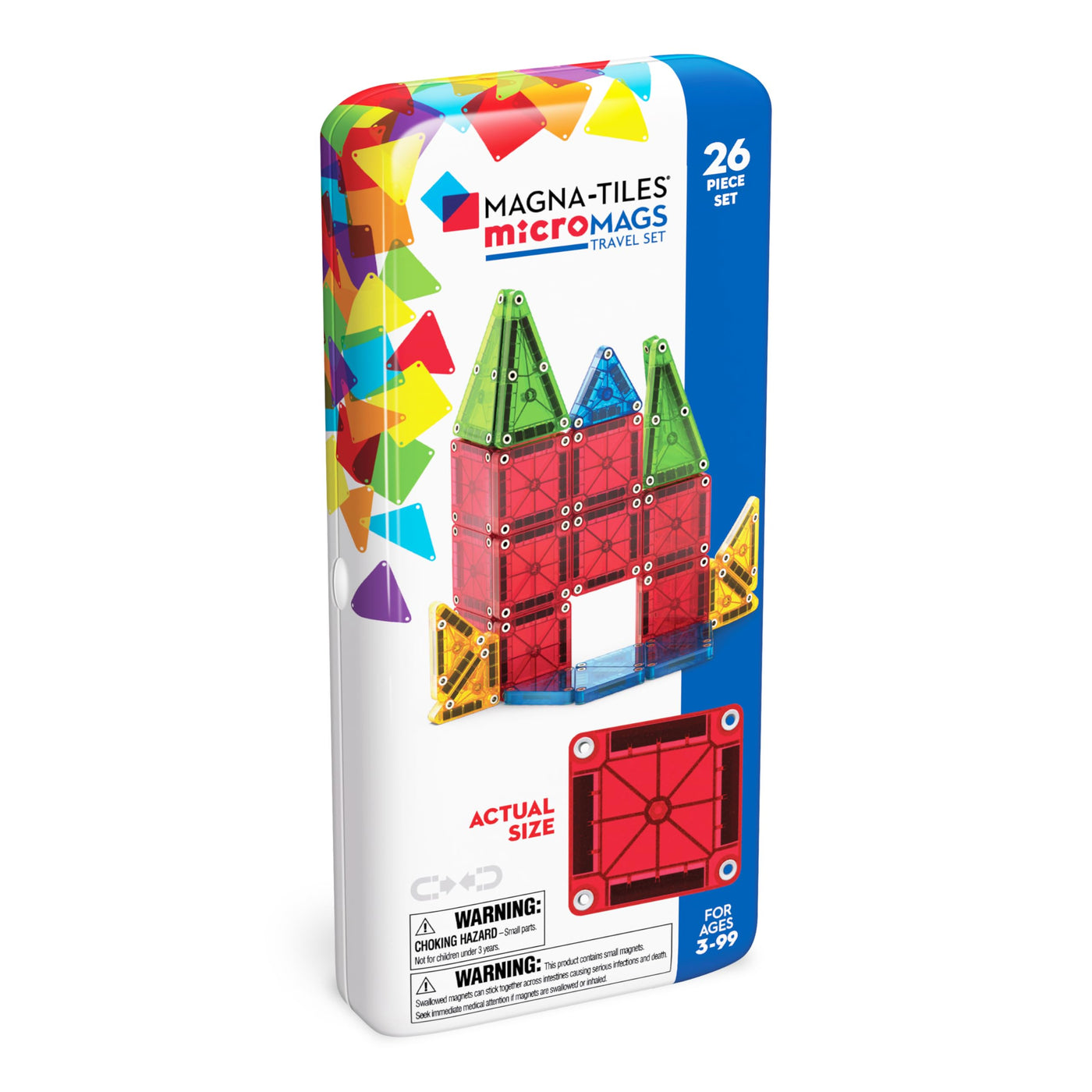 Magna-Tiles microMAGS 26-teiliges Reise-Magnetbauset - Kräftige Farben, die Original Magnetbaumarke
