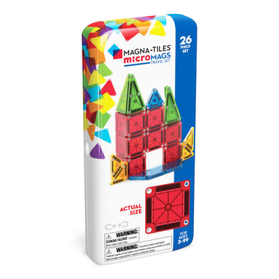 Magna-Tiles microMAGS 26-teiliges Reise-Magnetbauset - Kräftige Farben, die Original Magnetbaumarke