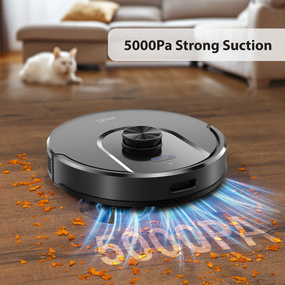 Tikom 5000Pa Staubsauger Roboter mit LiDAR Navigation, L8000 Pro Saugroboter mit Wischfunktion, 150Mins Max, Selbstaufladend, WLAN, 14 No-Go-Zonen, für Tierhaare, Teppich, Hartboden