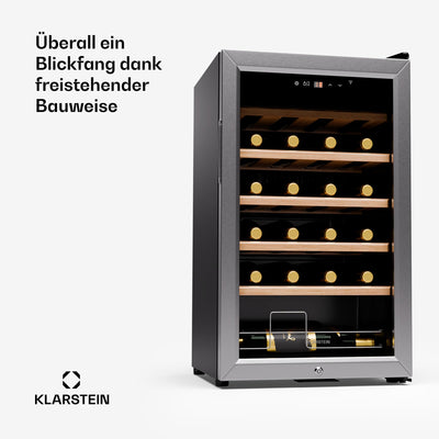 Klarstein Weinkühlschrank,1 Zone Getränkekühlschrank, Leiser Indoor/Outdoor Kühlschrank, 63 Liter Flaschenkühlschrank Klein, Weinschrank für Getränke, Weinkühler für 24 Flaschen, 5-18°C