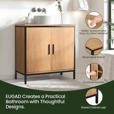 EUGAD Waschbeckenunterschrank 60x60x30 cm, Badezimmerschrank mit höhenverstellbarer Trennwand, Kleiner Schrank im Badezimmer, Badschrank aus Holzwerkstoff Metall, Schwarz