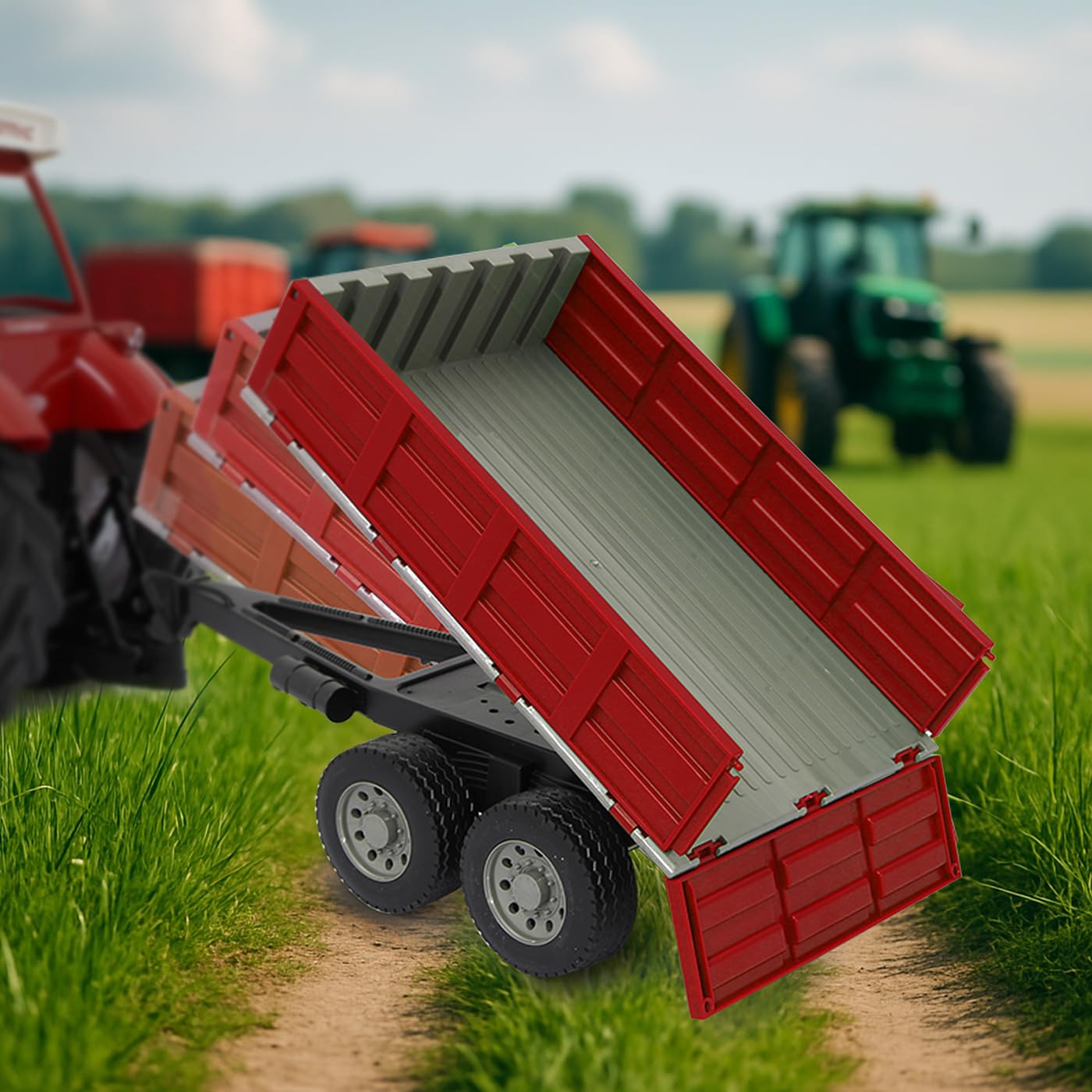 JAMARA 413108 - Kipper für RC-Traktor 1:16 - ferngesteuerte Kippmulde hoch/runter, Anhängerkupplung vorne, Klappbare Bordwände, Rot