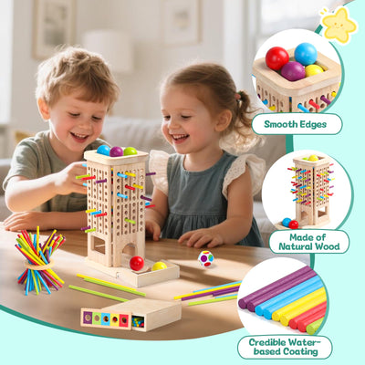 Akokie Montessori Spielzeug ab 3 Jahre Spiele ab 3 4 5 Jahren 3-IN-1 Brettspiele Lernspiele ab 4 Jahre mit 40 Holzstäbe, Aufbewahrungsbox Klassifizierung Farblernturm Kinderspiele Reisespiele Kinder
